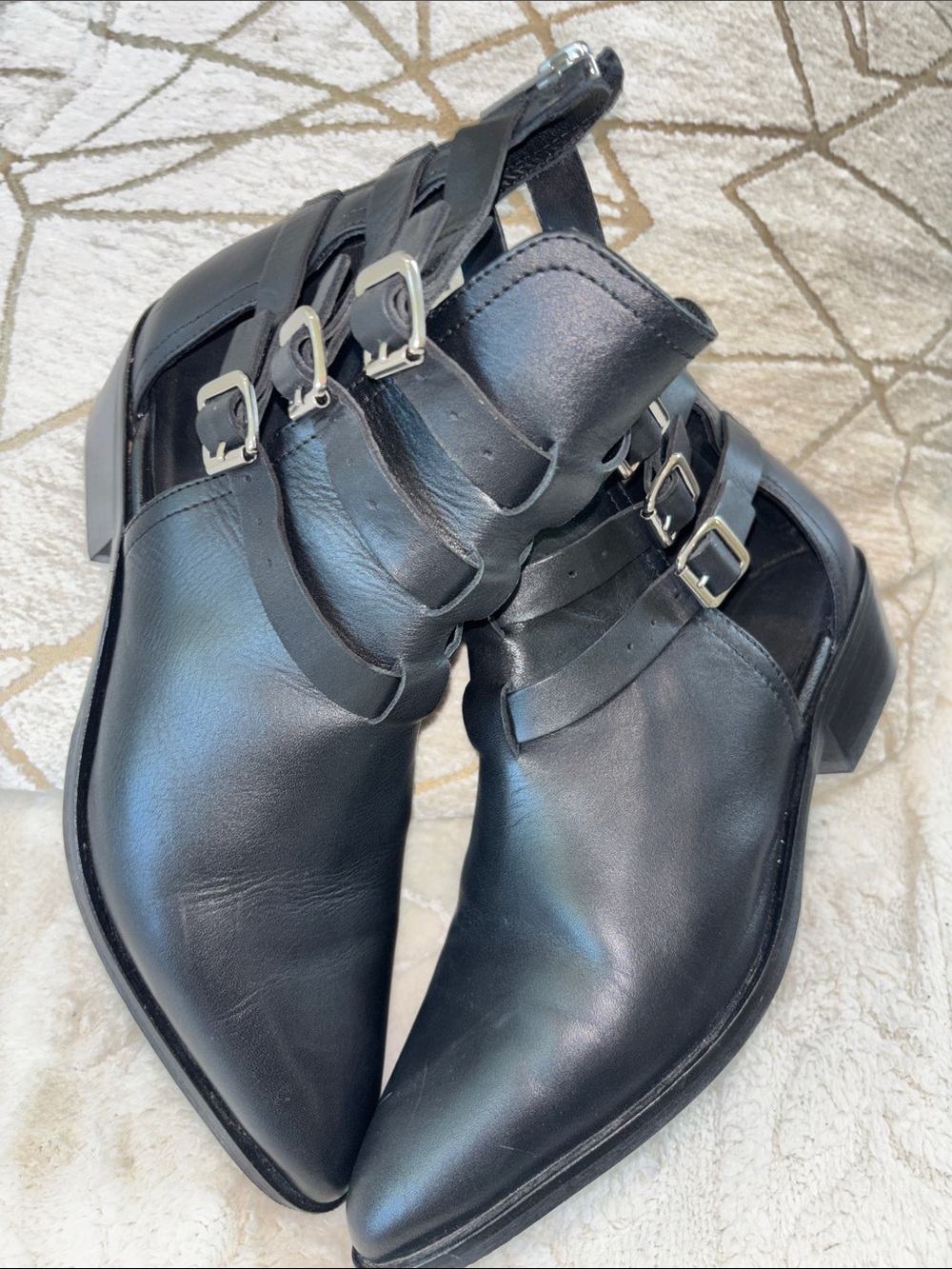 All Saints Naomi black leather cutout ankle boots Size 38 (8)